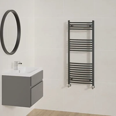 Image of NRG Curved Anthracite Bathroom Heated Towel Rail Radiator Central Heating Ladder Rad Warmer 1200x500mm