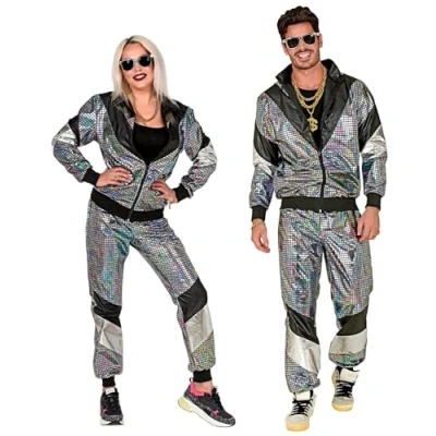 Image of WIDMANN 80s Tracksuit Costume, Multi Colour, Jacket and Trousers, Disco, Jogging Suit, Retro Style, Bad Taste Party, Carnival Adult XXL