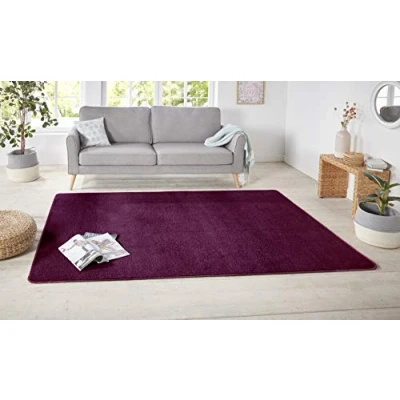 Image of Hanse Home Nasty Round Rug Living Room Fluffy Short Pile Plain Colours for Dining Room, Children&#039;s Hallway, Bedroom, Kitchen Blackberry, 200 cm