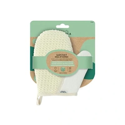 Image of OMNIA BOTANICA 2 in 1 sisal and cotton glove massage exfoliate the body deep toned skin bath mitt spa intense exfoliation