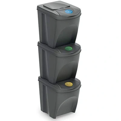 Image of DANIEL JAMES Housewares 3 x 25L Recycle Bins Food Stackable Waste Recycling Kitchen Garden Dustbin Lids