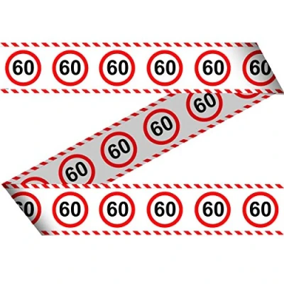 Image of Folat 28460 Party Barrier Tape Traffic Sign 15 m Number 60, red/White, Standard Size
