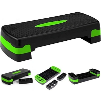 Image of TNP Accessories Adjustable Aerobic Step Exercise Stepper Cardio Yoga Workout Fitness Gym Machine Platform (Black + Green)