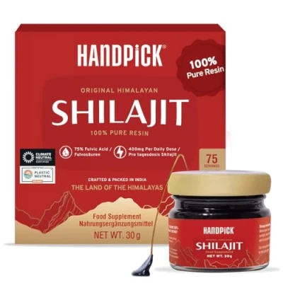 Image of HANDPICK, Pure Himalayan Shilajit Resin High Potency (75 Servings) Essential Trace Minerals, 75%+ Fulvic Acid with Lab Test Report, 400mg