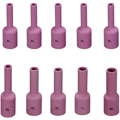 Image of RIVERWELD TIG Gas Lens Ceramic Cup Long Assorted Size Kit 54N18L (4L) 54N17L (5L) 54N16L (6L) 54N15L (7L) 54N14L (8L) Fit SR DTA DB WP 17 18 26 Welding Torch 10pcs