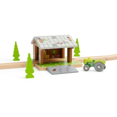 Image of Bigjigs Rail Barnyard Train Toy Farm Animals Tunnel with Removable Ramp, Sustainable Wooden Toys For Trains &amp; Car Tracks, Railway Road Track Accessories, 3+ Year Olds