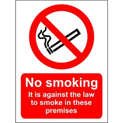 Image of No smoking it is against the law to smoke in these premises sign Face adhesive reverse window sticker 200mm x 150mm