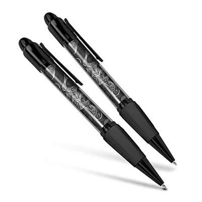 Image of Beautiful and comfortable Set of 2 Matching Pens BW Black Swirly Skull Skulls Goth #40868