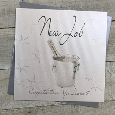 Image of white cotton cards Congratulations, Handmade Large New Job Card Champagne Bucket, XLWB28