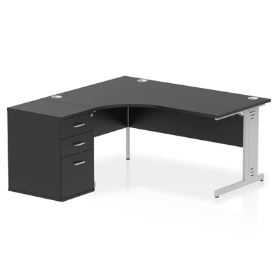 Image of Impulse 1600 LH Crescent Desk Black/Silver Cable Managed 600 DH Ped