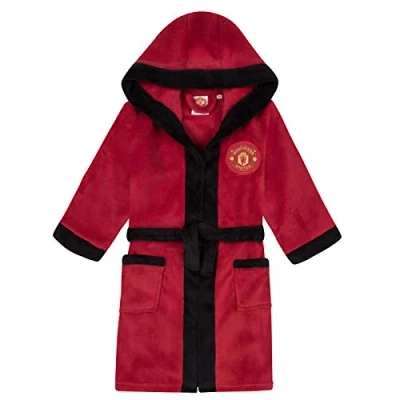 Image of Manchester United FC Official Gift Boys Fleece Dressing Gown Robe , 9 10 Years, Red