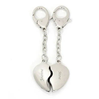 Image of County Engraving Personalised Valentines Joining Heart Keyring Romantic Gift Engraved