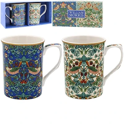 Image of The Leonardo Collection Set of 2 Mugs Boxed William Morris Strawberry Thief Design