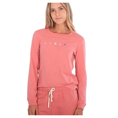 Image of Hurley Women&#039;s W Waves Too Classic Crew Ls Shirt, Faded Rose, S