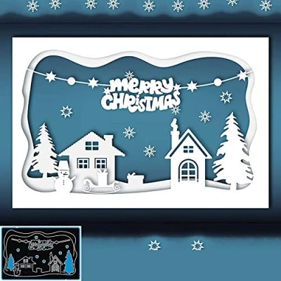 Image of Merry Christmas Cutting Dies for Card Making, YunTrip Snow House Metal Stencil DIY Scrapbooking Album Embossing Photo Crafts Paper Cards Decorative Craft