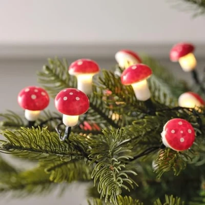 Image of Lights4fun Christmas Indoor 20 LED Warm White Toadstool Mushroom Battery Operated String Fairy Lights on Green Cable with Timer 1.9m