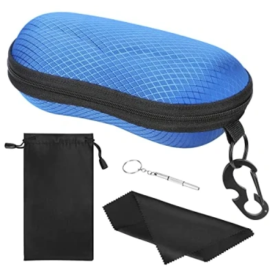 Image of MoKo EVA Semi Hard Shell Sunglasses Case, Unisex Anti scratch Protective Eyeglasses Storage Case Eyewear Holder with Metal Hanging Hook Mini Screwdriver for Men Women, Blue