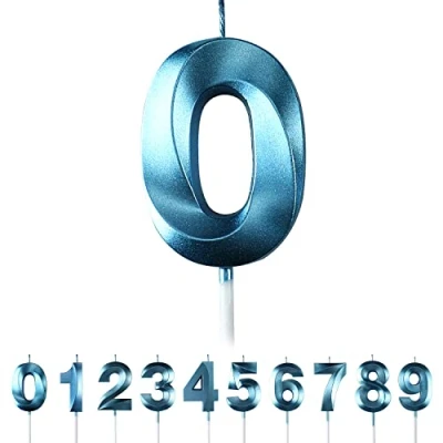 Image of 0th Birthday Number Candles,3D Blue Candle,Number 0 Candle for Party Cake Topper Decorations Boys Girls Anniversary Supplies