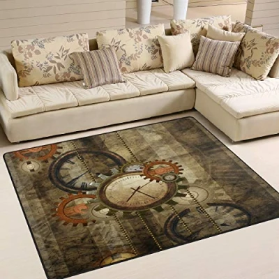 Image of Use7 Vintage Steampunk Clock Gear Artwork Area Rug Rugs for Living Room Bedroom 203cm x 147.3cm(7 5 feet)