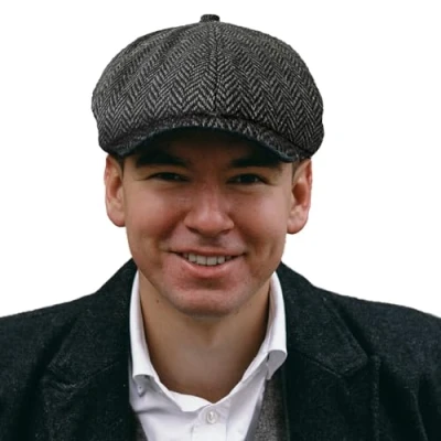 Image of TOSKATOK® Unisex Mens, Ladies 8 Panel Herringbone Tweed Wool Blend Baker Boy Newsboy Flat Gatsby Hat Cap Charcoal