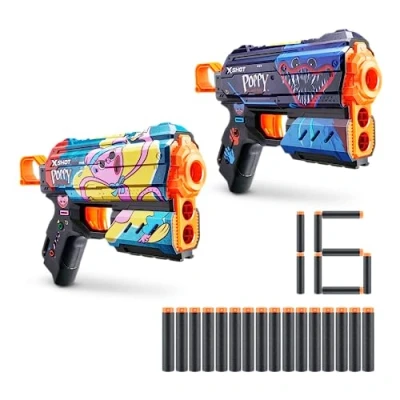 Image of XSHOT Skins Flux Blaster Poppy Playtime (2 Pack Jumpscare &amp; Kissy with 16 Darts), Easy Reload, Air Pocket Dart Technology, Toy Foam for Kids, Teens and Adults (Jumpscare Kissy)