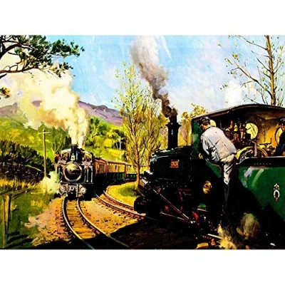 Image of Wee Blue Coo Painting Vintage Transport Steam Train Ffestiniog Railway Wales Art Print Poster Wall Decor 12X16 Inch