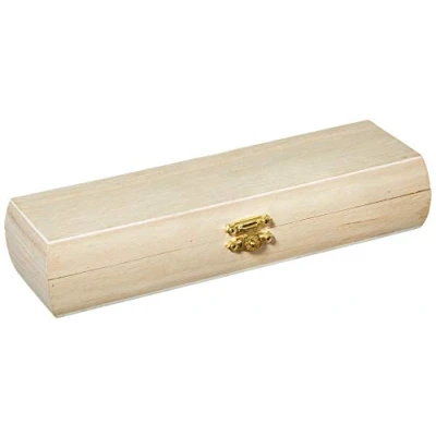 Image of Artemio Unfinished Wood Curved Pencil Box with Brass Clasp, 22 x 6.5 3 cm, Beige