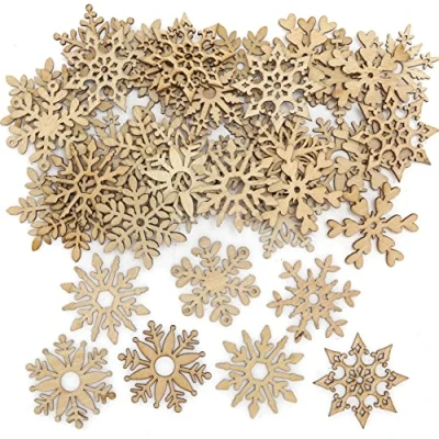Image of Baker Ross FE984 Snowflake Mini Wooden Shapes Pack of 72, Embellishments for Crafting, Craft Supplies Children, Ideal Kids Arts and Projects