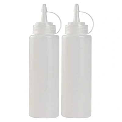Image of CHILDHOOD 8 oz Squeeze Squirt Condiment Bottles with Cap Transparent Plastic for Ketchup Salad dressing Mustard Olive Oil set of (2)