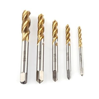 Image of Hilitand 5 Pcs Titanium Coated HSS Spiral Fluted Screw Tap Set Thread Cutting Tapping Tool M3 M4 M5 M6 M8