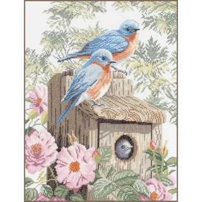 Image of Counted Cross Stitch Kit: Garden Bluebirds (Aida,W)