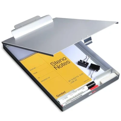 Image of Metal Clipboard with Storage Form Holder Portfolio Aluminum Binder High Capacity Clip Posse Box Self Locking Latch 14 x 9.25 inch Size for Office Business Professionals Stationer