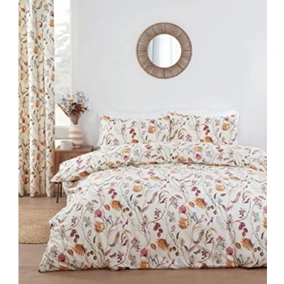 Image of Prestigious Textiles Sundour Grove Stunning Floral &amp; Butterfly Design Duvet Cover Set in Multi Colour on a Natural Background Superking Bed