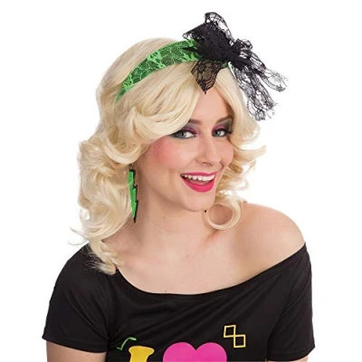 Image of Bristol Novelty BA257 Lace Headband For Women Neon Green Halloween 80s, One Size
