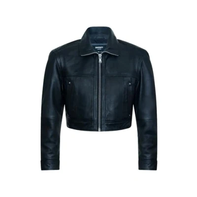Image of Infinity Leather Womens Black Cropped Biker Jacket Dubai Size 24 UK