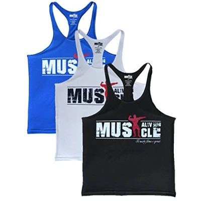 Image of Musclealive Mens Bodybuilding Tank Top Stringer Vest Cotton Ma Black+white+blue M ( Chest 38 Inch to 42 Inch)