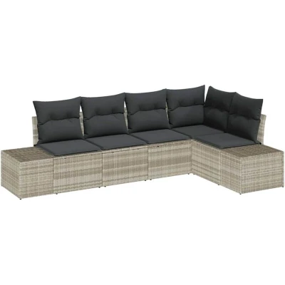 Image of vidaXL 5 Piece Garden Sofa Set with Cushions Light Grey Poly Rattan