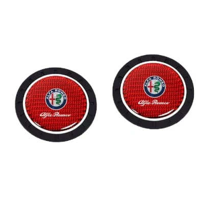 Image of 2 Pcs Car Cup Coaster for Alfa Romeo Giulia Stelvio Giulietta,Car Drink Holder Mat Coasters Mats Insert Holder,Red