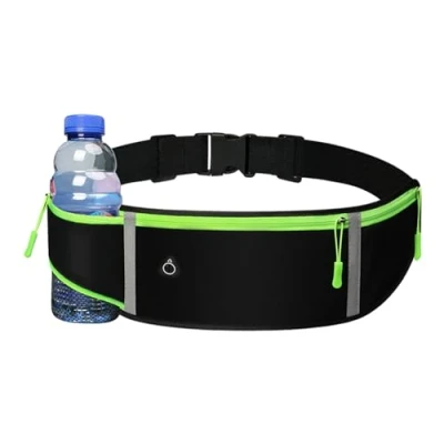 Image of Running Belt, Waterproof Waist Strap, Phone Holders Comfortable and Adjustable Waistband Belt with Reflective Strip Headphone Hole, for Outdoor Activities(Black)