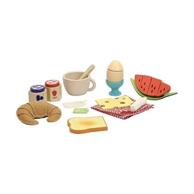 Image of Vilac Pretend Play Breakfast Set, Encourage Imaginative Play, Mixture of Wooden and Fabric Food Pieces, Designed in France Includes 12 2 Years+