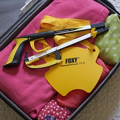 Image of Helping Hand Company Travel Hip Kit. Classic Pro Folding Reacher Grabber 27 inch / 68cm + Foxy Sock Aid Plastic and Stocking Applicator for Men Women, Elderly, Disabled, Recovery