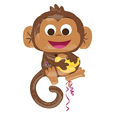 Image of Amscan 3457301 Happy Monkey Foil SuperShape Balloon 36&quot;,Brown