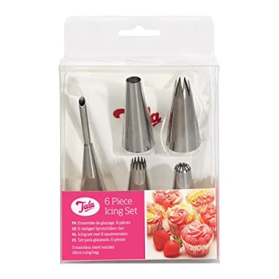 Image of Tala 6 Piece Icing Bag Set with 5 Nozzles and Bag, Silver