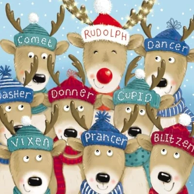 Image of GBCC Charity Christmas Cards Pack of 6 with Santa&#039;s Reindeer Design Eco Friendly Xmas Multipack Envelopes