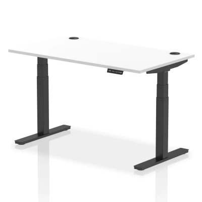 Image of Air 1400x800mm Height Adjustable Desk White Top Cable Ports Black Leg