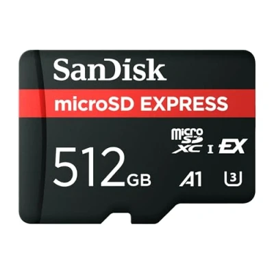 Image of SanDisk microSD Express card, 512GB mSD Read Speeds up to 880 MB/s, Write 650MB/s, Sustained 220MB/s, QuickFlow Technology, ThermAdapt, UHS I, U3, C10