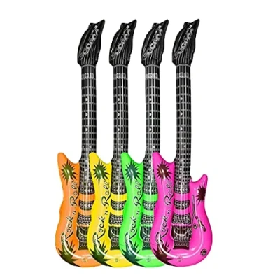 Image of Pack of 4 Inflatable Blow Up Guitar Theme Party Accessory Musical Instrument Toys (Pack 4)