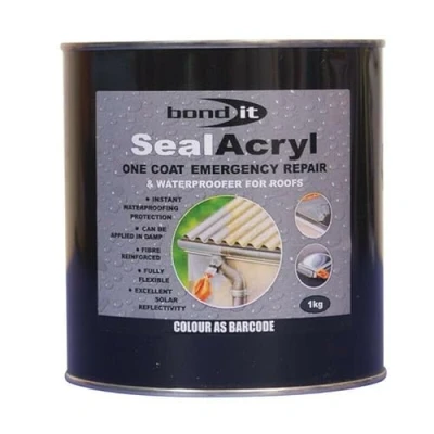 Image of Bond It 1KG Seal Acryl Roof Repair Fibre Paint Roofing Waterproof Emergency Sealacrylic One Coat WATERPROOFER Breathes Membrane (Black)