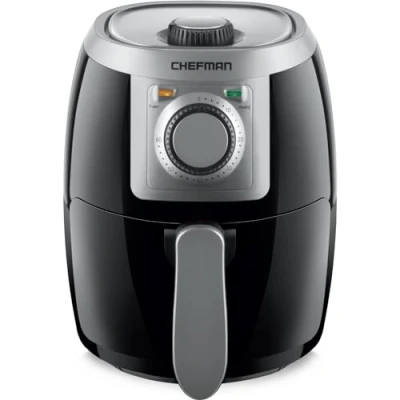 Image of Chefman TurboFry 2 Litre Small Air Fryer, Compact Size, 1000W Power, Easy Set 60 Minute Timer for Fast and Healthy Cooking, Uses No Oil, Nonstick Dishwasher Safe Parts, Black
