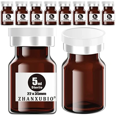 Image of ZHANXUBIO Sterile Empty Vials with Self Healing Injection Port and Aluminum Plastic Cap,Sterile Package (5ml Amber 10PCS)